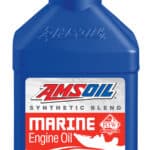 A bottle of 25W-40 Synthetic Blend Marine Engine Oil, which guards against wear while delivering excellent protection against rust and corrosion.