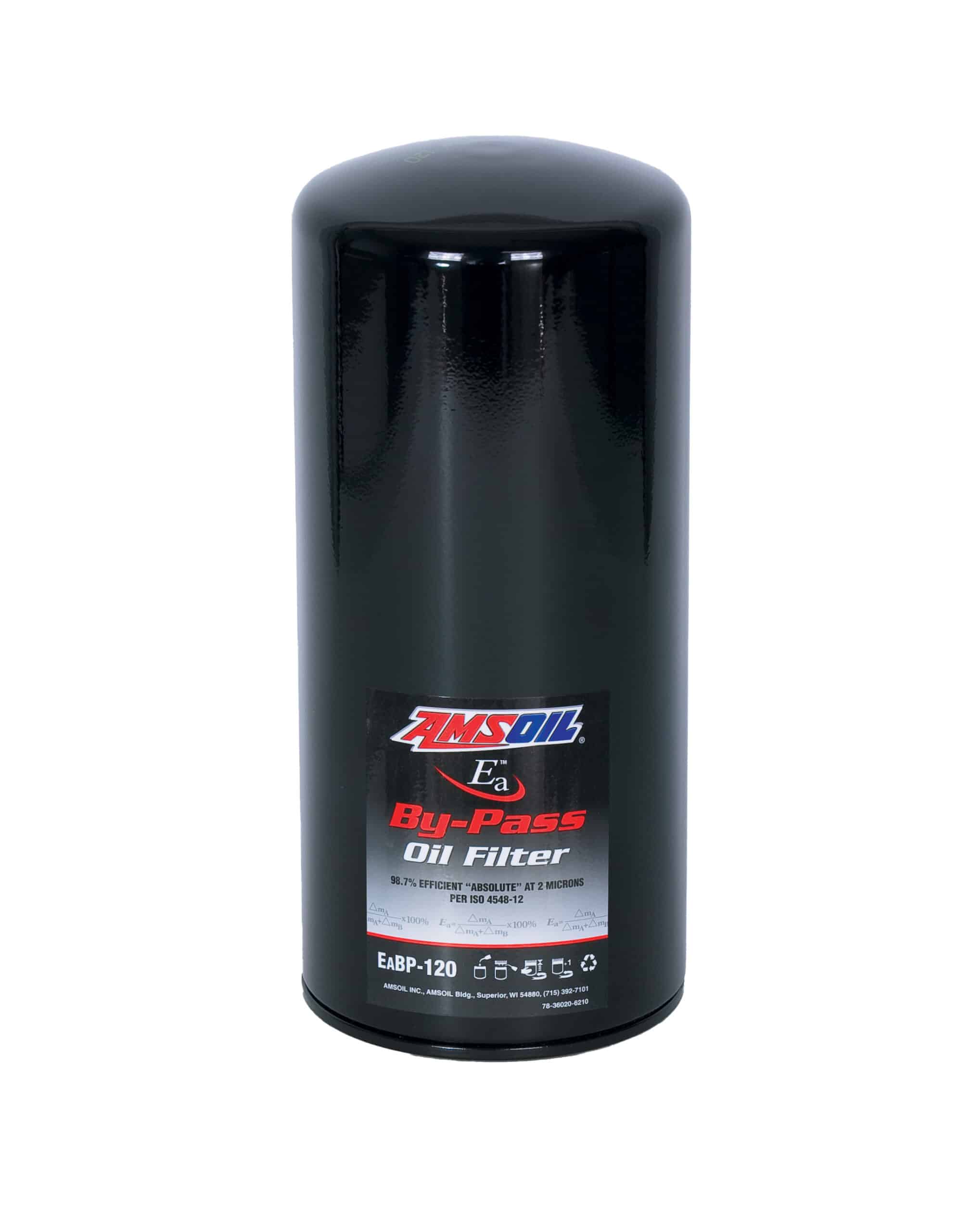 A can of AMSOIL Bypass Oil Filter. They provide maximum filtration protection against wear and oil contamination. They have an absolute efficiency of 98.7%.