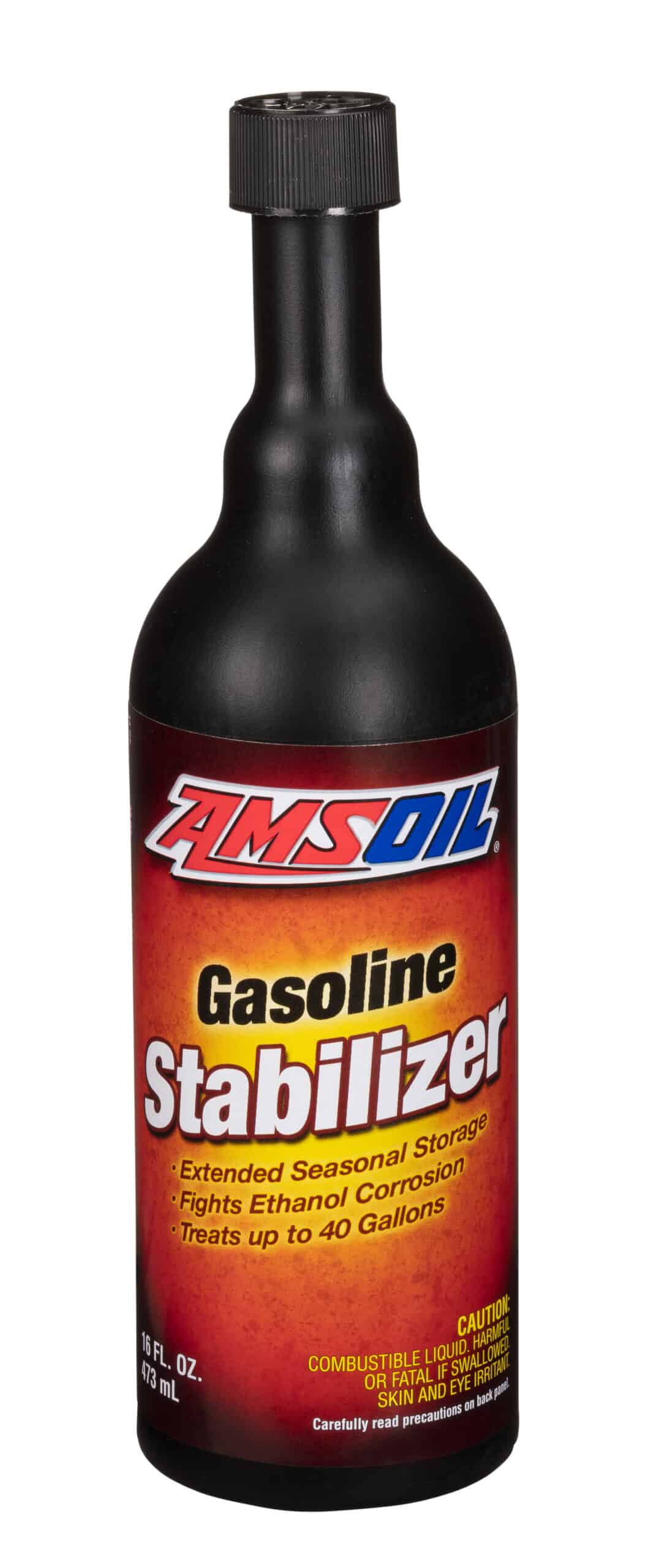 A bottle of AMSOIL Gasoline Stabilizer, which improves performance, helps extend equipment life, and decreases maintenance expenses.