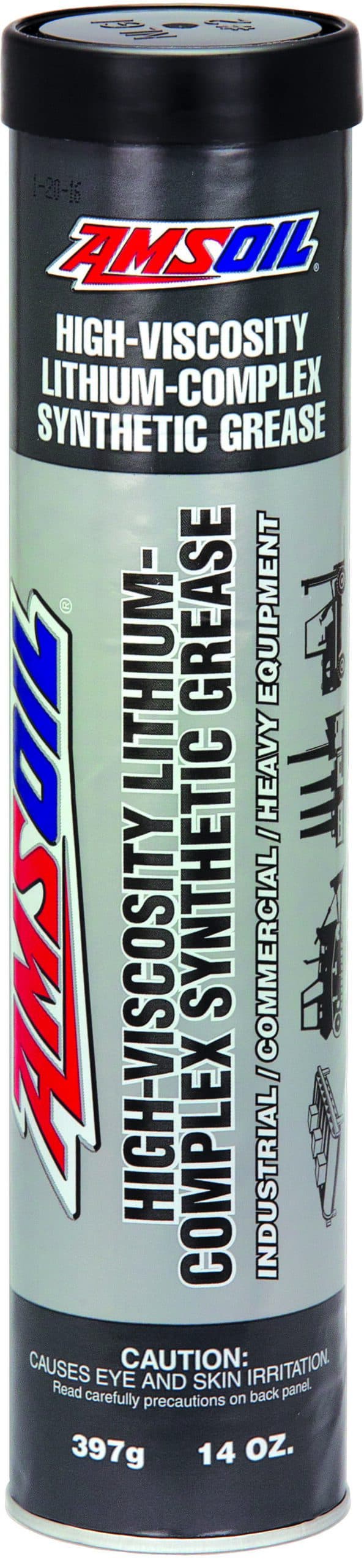 A cartridge of AMSOIL High-Viscosity Lithium-Complex Synthetic Grease, comprising of additives, providing superior extreme-pressure and corrosion protection.