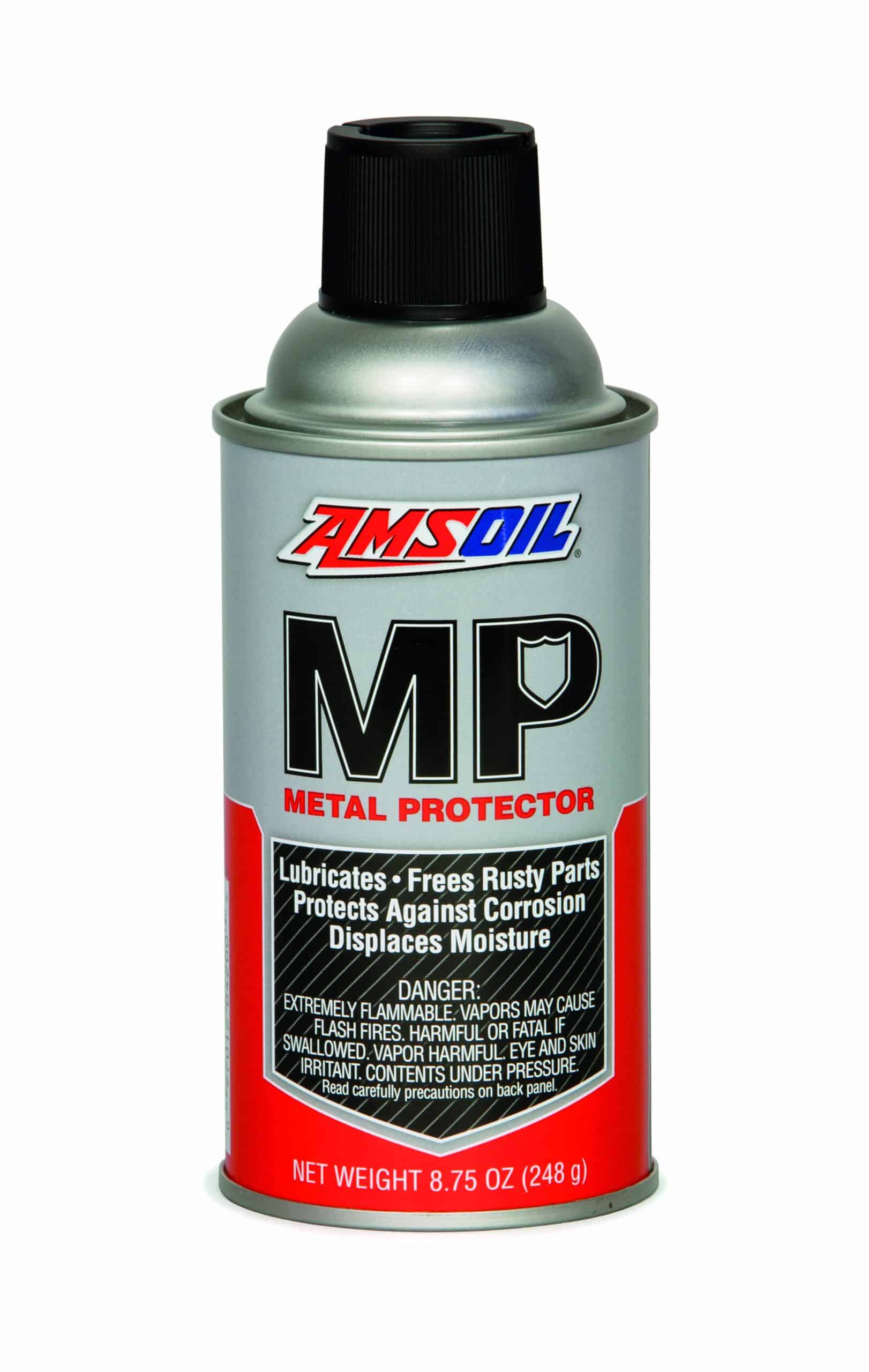A can of AMSOIL Metal Protector - an easy-to-use spray-on product that lubricates, displaces moisture, prevents corrosion and penetrates to free rusty parts.