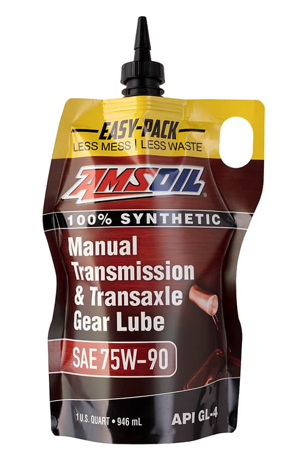 A sachet of AMSOIL Manual Transmission & Transaxle Gear Lube, formulated to reduce friction and maintain viscosity for long component and fluid life.