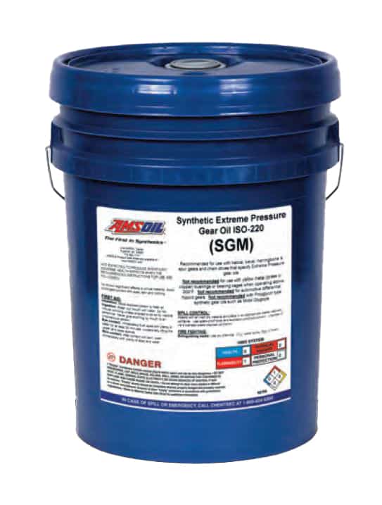A pail of AMSOIL SG Series Synthetic Extreme-Pressure Gear Oil is - a high-quality gear oil, formulated to maximize efficiency.