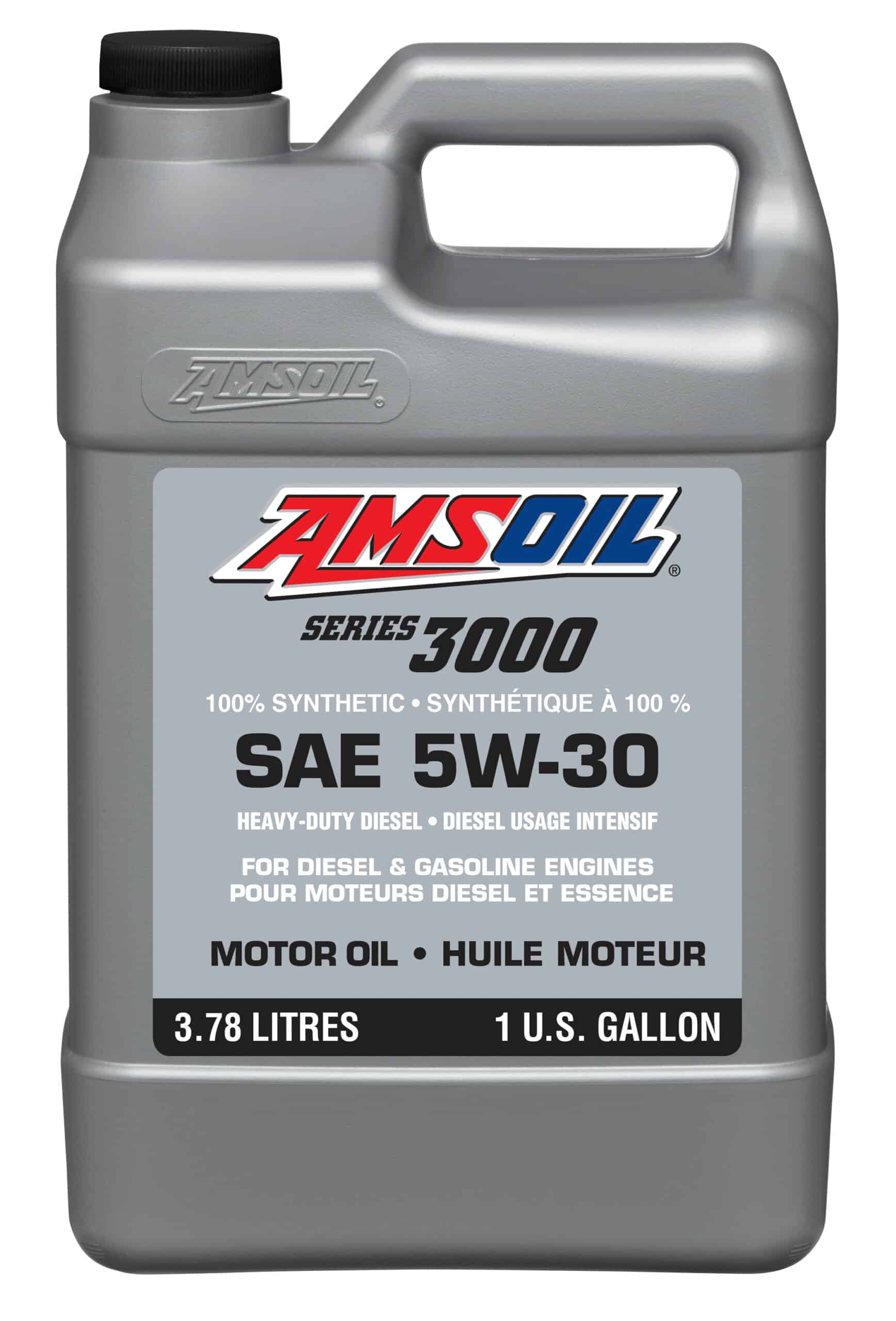 A gallon of AMSOIL Synthetic Heavy Duty Diesel Oil, formulated to deliver extraordinary lubrication in diesel, gasoline engines found in commercial, fleet, personal vehicles.