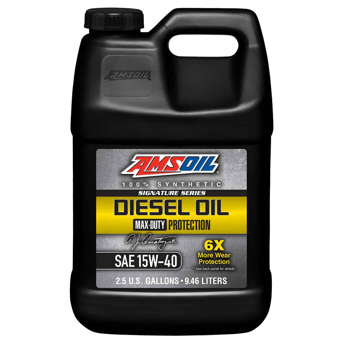 A gallon of AMSOIL Signature Series Max-Duty Synthetic Diesel Oil, which delivers 6X more wear protection, giving your diesel the extra protection it deserves.