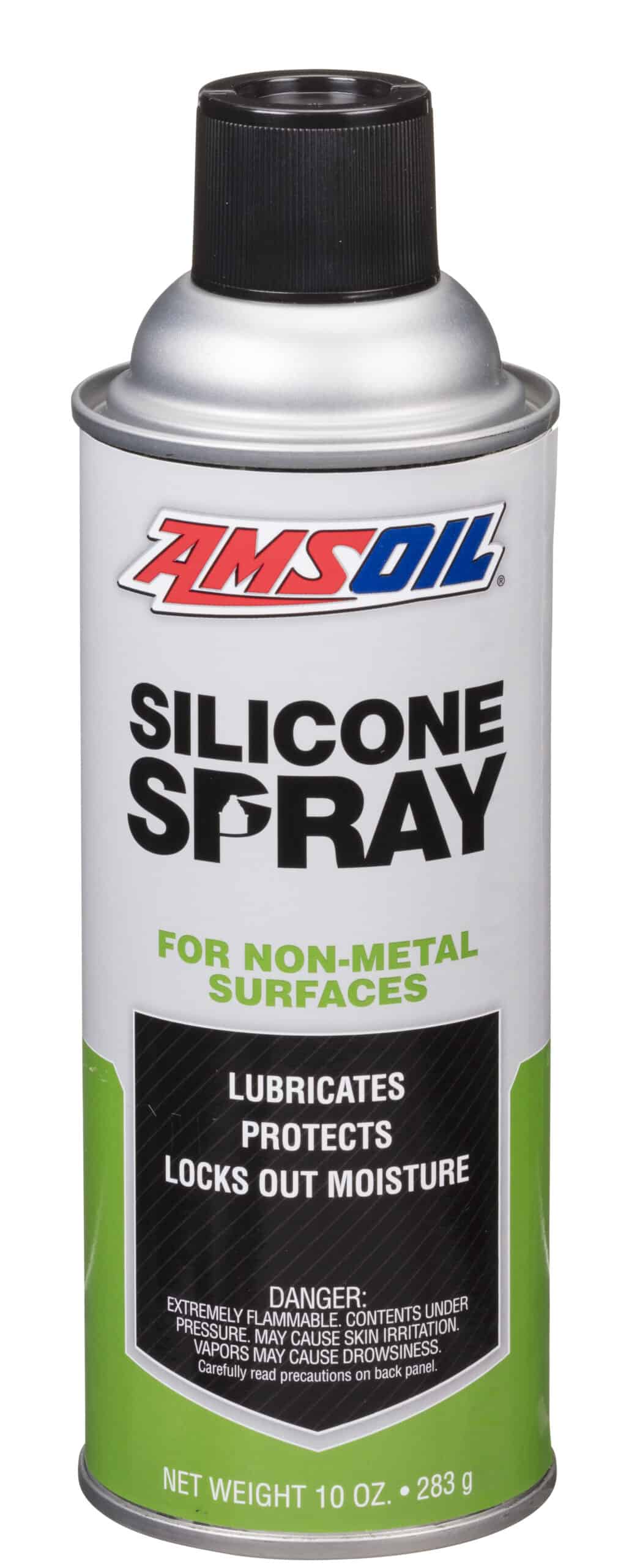 A can of AMSOIL Silicon Spray (ALS), designed to protect with a dry lubricating film ideal for surfaces that may be damaged by conventional lubricants.