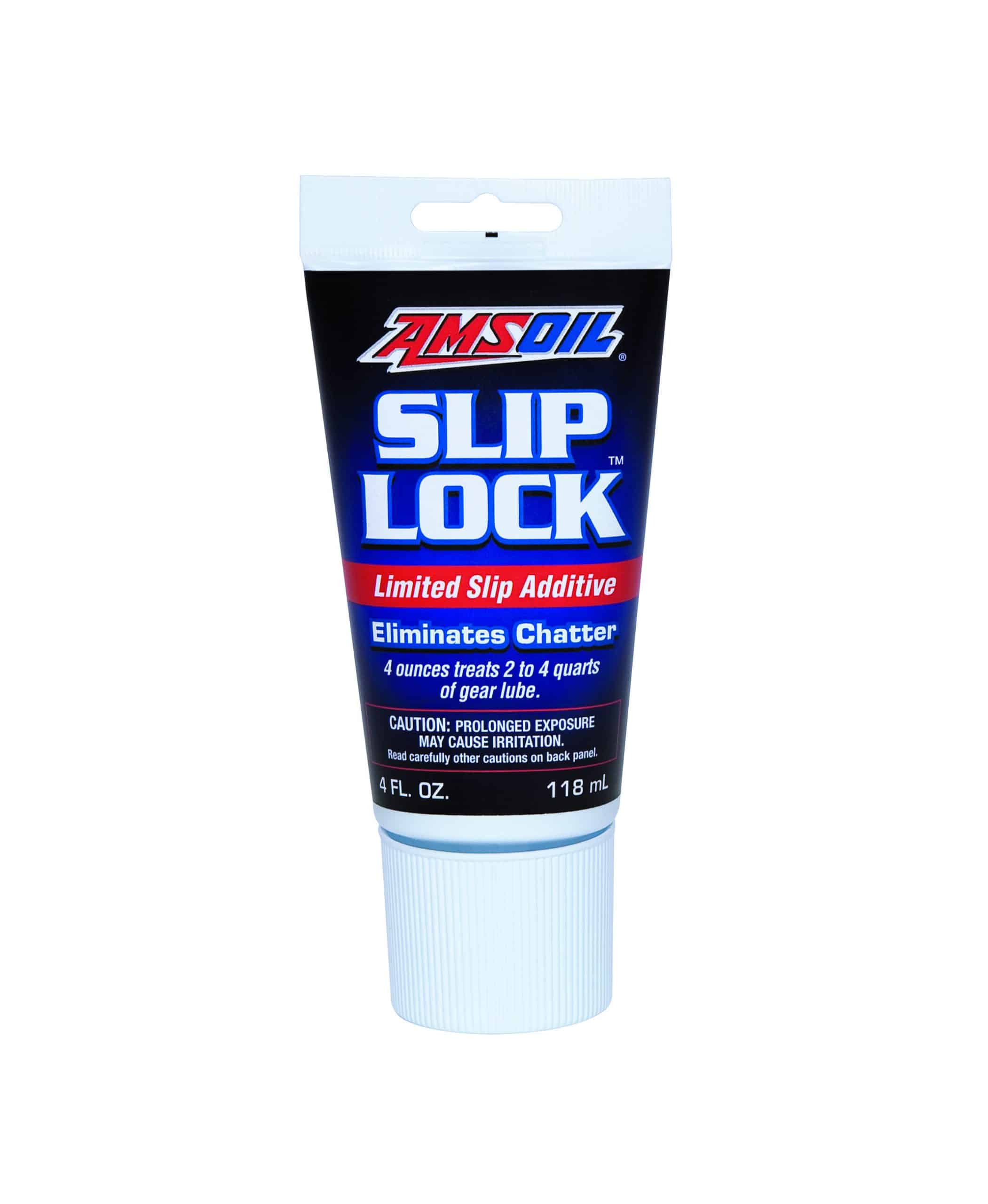 A tube of AMSOIL Slip Lock®, designed to eliminate gear-housing chatter in cars, trucks & SUVs equipped with clutch-type limited-slip differentials.