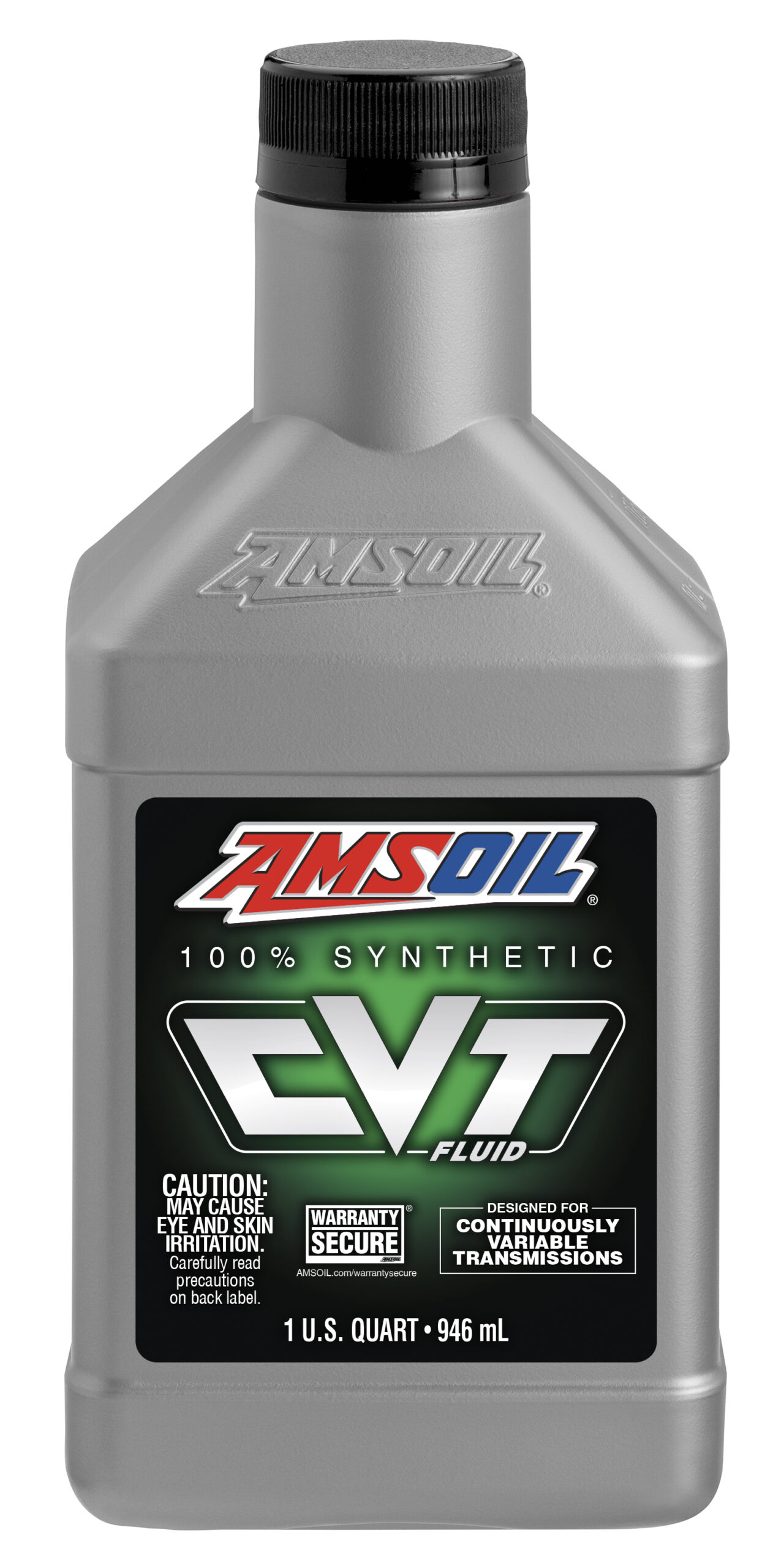 A bottle of AMSOIL Synthetic CVT Fluid, which provides outstanding metal-to-metal frictional properties and excellent protection and performance.