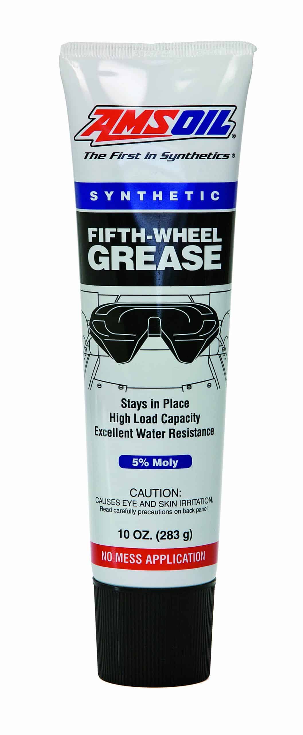 A tube of AMSOIL Synthetic Fifth-Wheel Grease, designed to deliver protection against wear and corrosion, provide long service life, withstand high loads and pressures.