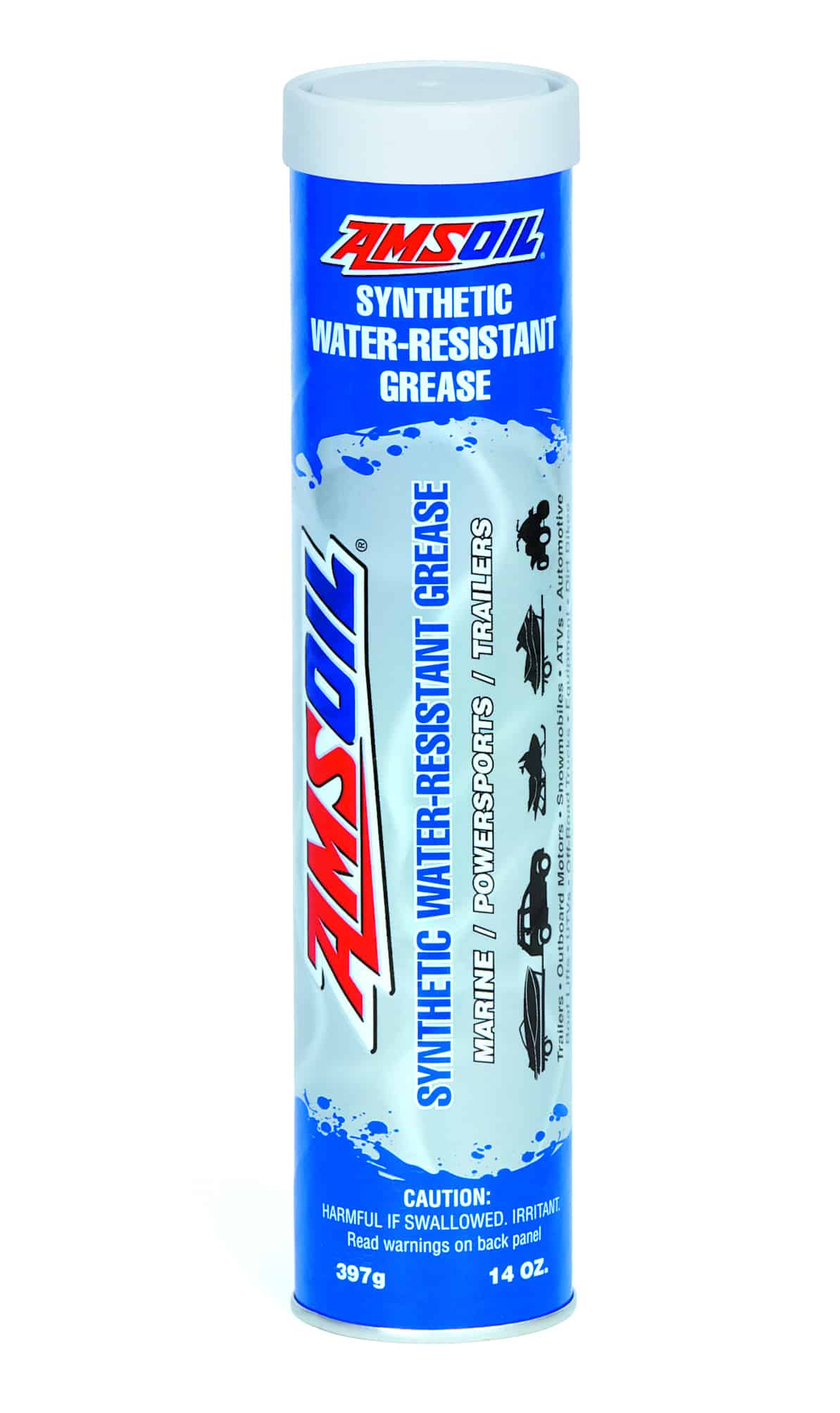 A cartridge of AMSOIL Synthetic Water-Resistant Grease, formulated to provide exceptional film strength, shear resistance, adhesion properties and mechanical stability.