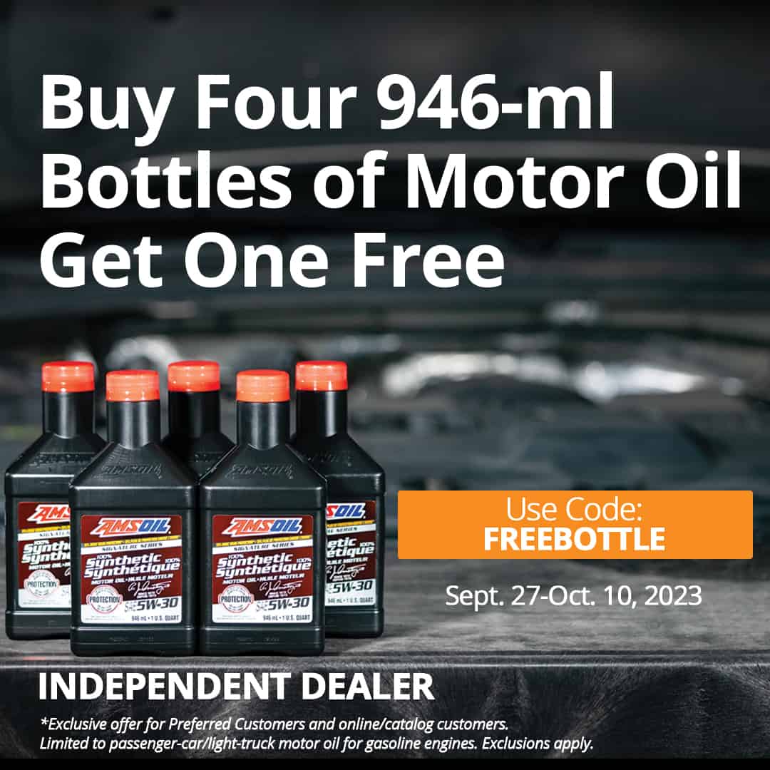 Buy four quarts (946-ml bottles) of AMSOIL Motor Oil, get one free