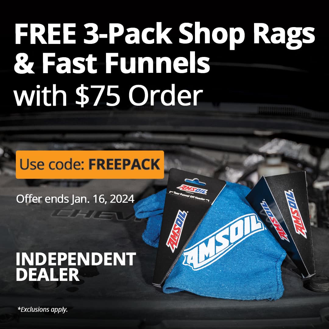 Image of a PC Offer: Three free AMSOIL shop rags and fast funnels with order of $75 or more
