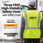 Image of a man wearing an AMSOIL safety vest to illustrate AMSOIL Commercial Account Promotion Offer for Three free AMSOIL high-visibility safety vests with order of $300 or more