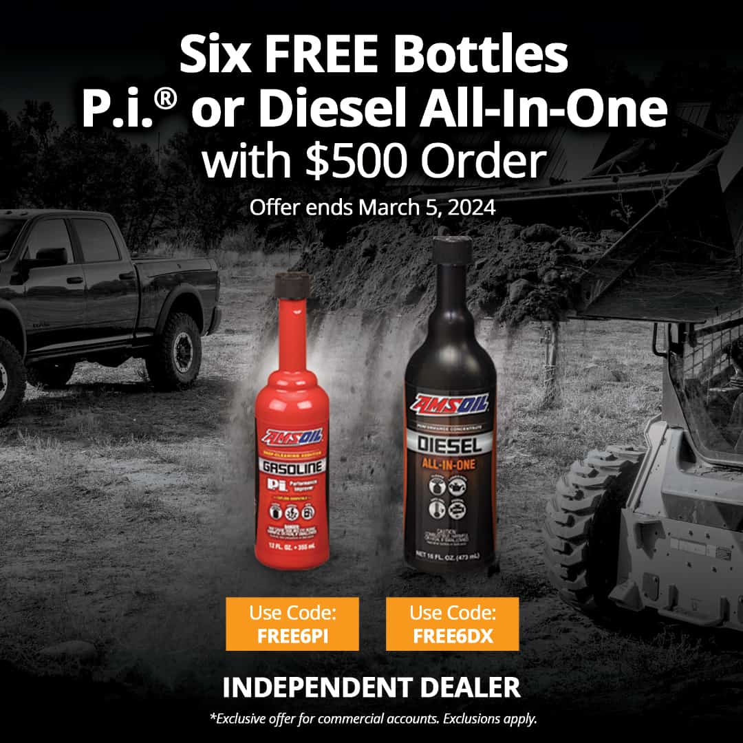 Six free AMSOIL P.i. Gasoline Additive or Diesel All-In-One with $500 order