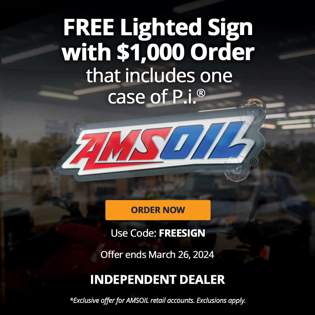 Free AMSOIL lighted sign with $1,000 order that includes at least one case of P.i.