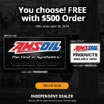 2'x4' Free AMSOIL banner or 23"x15" “AMSOIL Products Available Here” decal with order of $500 or more